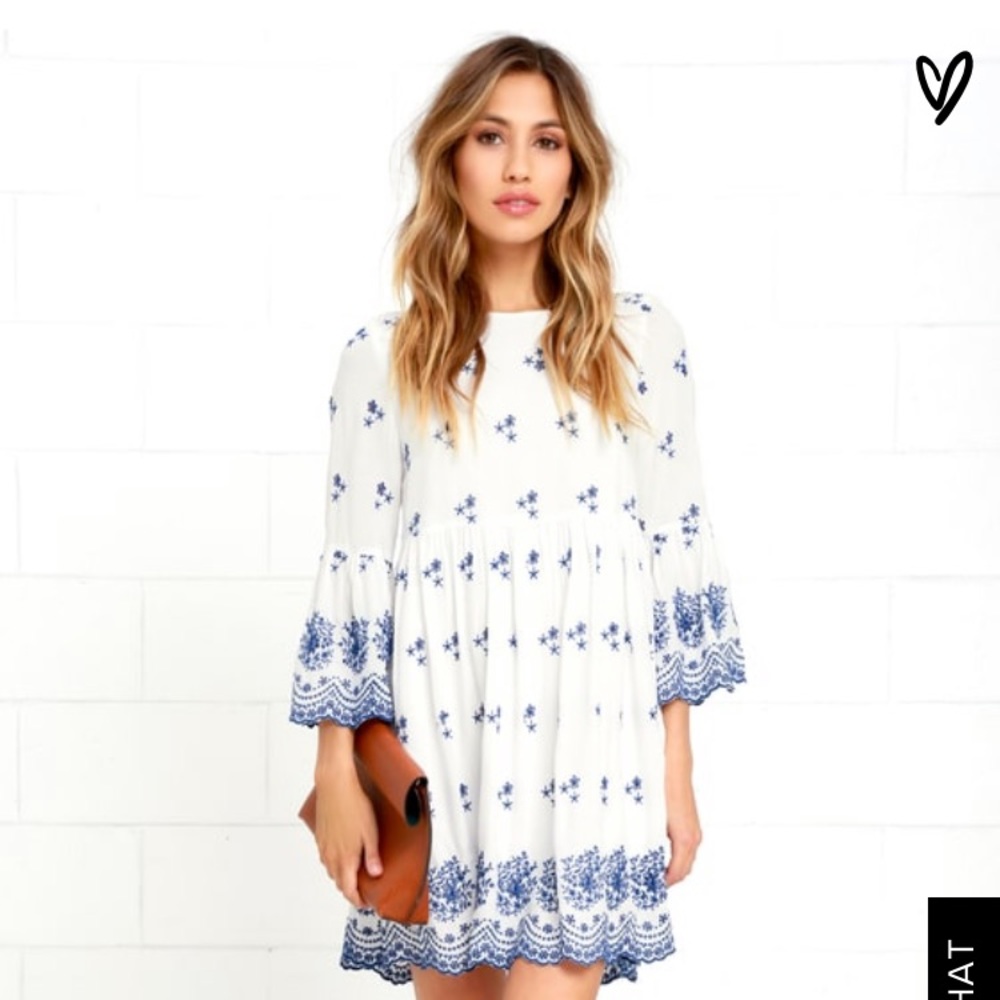 With a Whisper Blue and Ivory Embroidered Dress